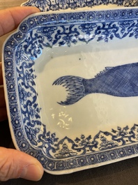 A pair of Chinese blue and white 'herring' dishes, Qianlong