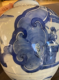A Chinese blue and white jar, late Ming