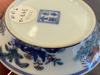 A pair of Chinese doucai chicken bowls, Cai Hua Tang Zhi 彩華堂製 hallmark, Qianlong