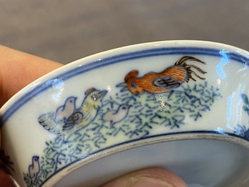 A pair of Chinese doucai chicken bowls, Cai Hua Tang Zhi 彩華堂製 hallmark, Qianlong