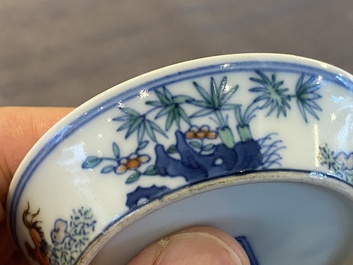 A pair of Chinese doucai chicken bowls, Cai Hua Tang Zhi 彩華堂製 hallmark, Qianlong