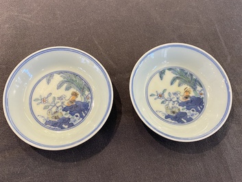 A pair of Chinese doucai chicken bowls, Cai Hua Tang Zhi 彩華堂製 hallmark, Qianlong