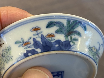 A pair of Chinese doucai chicken bowls, Cai Hua Tang Zhi 彩華堂製 hallmark, Qianlong