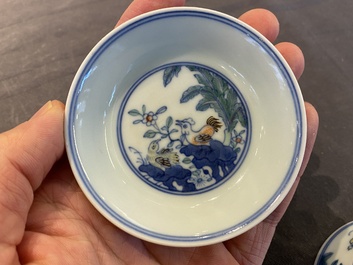 A pair of Chinese doucai chicken bowls, Cai Hua Tang Zhi 彩華堂製 hallmark, Qianlong