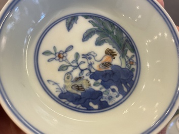 A pair of Chinese doucai chicken bowls, Cai Hua Tang Zhi 彩華堂製 hallmark, Qianlong