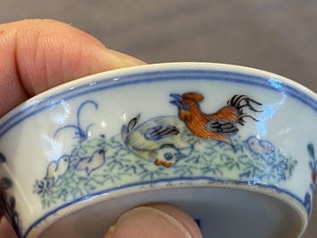 A pair of Chinese doucai chicken bowls, Cai Hua Tang Zhi 彩華堂製 hallmark, Qianlong