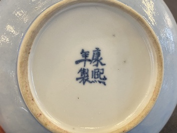A Chinese monochrome lavender-blue brush washer, Kangxi mark, 19th C.