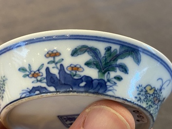 A pair of Chinese doucai chicken bowls, Cai Hua Tang Zhi 彩華堂製 hallmark, Qianlong