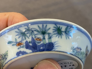 A pair of Chinese doucai chicken bowls, Cai Hua Tang Zhi 彩華堂製 hallmark, Qianlong