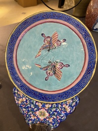 A Chinese Canton enamel hand mirror, inscribed 'Dan Na', Qianlong