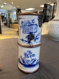 A Vietnamese copper-mounted blue and white water pipe, 19th C.
