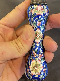 A Chinese Canton enamel hand mirror, inscribed 'Dan Na', Qianlong