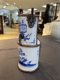 A Vietnamese copper-mounted blue and white water pipe, 19th C.