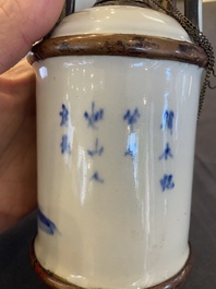 A Vietnamese copper-mounted blue and white water pipe, 19th C.
