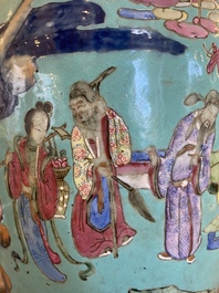 A Chinese famille rose turquoise-ground 'immortals' vase, 19th C.