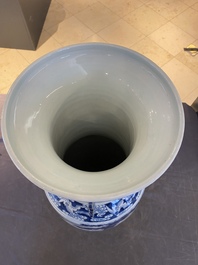 A pair of Chinese blue and white 'Sanxing' vases, Jiaqing