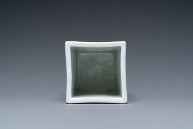 A square Chinese famille rose brush pot, Qianlong mark, Republic