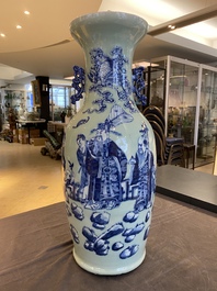 A Chinese blue and white celadon-ground 'immortals' vase, 19th C.
