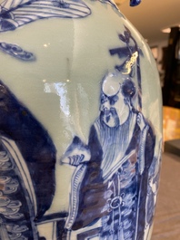 A Chinese blue and white celadon-ground 'immortals' vase, 19th C.