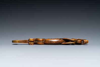 A Chinese bronze 'chilong' scroll weight, probably Qing
