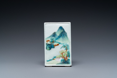 A square Chinese famille rose brush pot, Qianlong mark, Republic