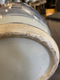 A pair of Chinese blue and white 'Sanxing' vases, Jiaqing