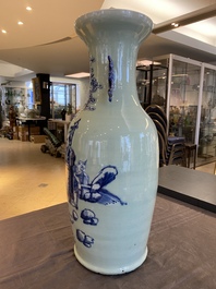 A Chinese blue and white celadon-ground 'immortals' vase, 19th C.