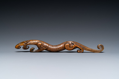 A Chinese bronze 'chilong' scroll weight, probably Qing