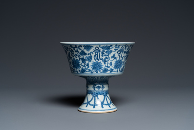 A Chinese blue and white 'Lan&ccedil;a' stem cup, Qianlong mark, 19th C.