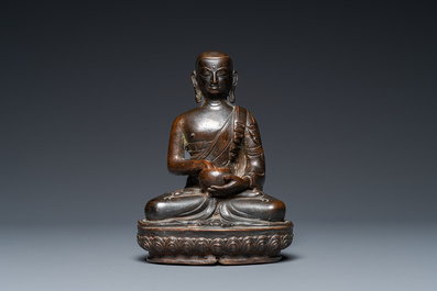 A Tibetan lacquered bronze Medicine Buddha or Bhaishajyaguru, 19th C.