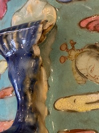 A Chinese famille rose turquoise-ground 'immortals' vase, 19th C.
