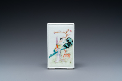 A square Chinese famille rose brush pot, Qianlong mark, Republic