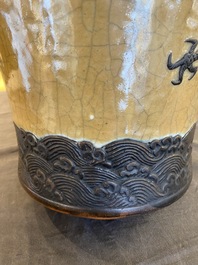 A Chinese light brown-ground Nanking 'dragon' vase, Chenghua mark, 19th C.
