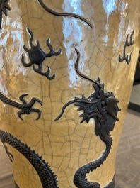 A Chinese light brown-ground Nanking 'dragon' vase, Chenghua mark, 19th C.