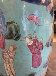 A Chinese famille rose turquoise-ground 'immortals' vase, 19th C.