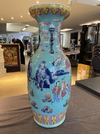 A Chinese famille rose turquoise-ground 'immortals' vase, 19th C.