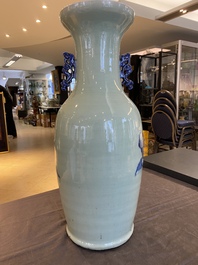 A Chinese blue and white celadon-ground 'immortals' vase, 19th C.
