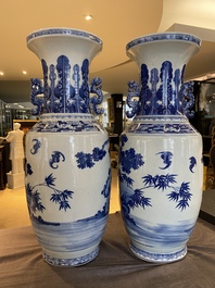 A pair of Chinese blue and white 'Sanxing' vases, Jiaqing
