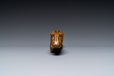 A Chinese bronze 'chilong' scroll weight, probably Qing
