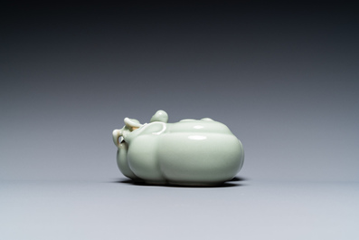 A Chinese celadon-glazed 'lingzhi' brush washer, Qianlong mark, 19/20th C.