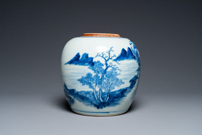 Pot &agrave; gingembre en porcelaine de Chine en bleu et blanc, Kangxi/Qianlong