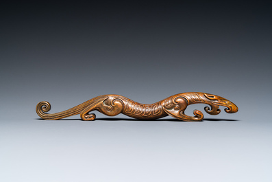 A Chinese bronze 'chilong' scroll weight, probably Qing