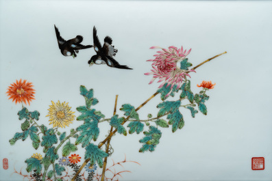 A Chinese famille rose plaque, Huan Ren Tang 懷仁堂製 mark, Republic