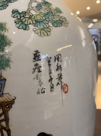 Two Chinese famille rose vases, signed Heng Shengyi 横甡義 and Zhou Yuxing 周裕興, one dated 1904
