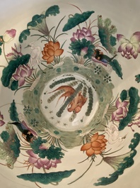 A large Chinese famille verte light blue-ground fish bowl, 19th C.