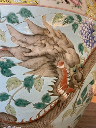 A large Chinese famille verte light blue-ground fish bowl, 19th C.