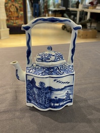 A Chinese blue and white 'landscape' teapot and cover, Kangxi