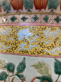A large Chinese famille verte light blue-ground fish bowl, 19th C.