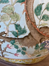 A large Chinese famille verte light blue-ground fish bowl, 19th C.