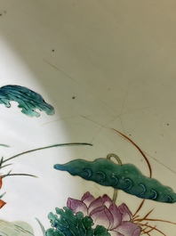 A large Chinese famille verte light blue-ground fish bowl, 19th C.
